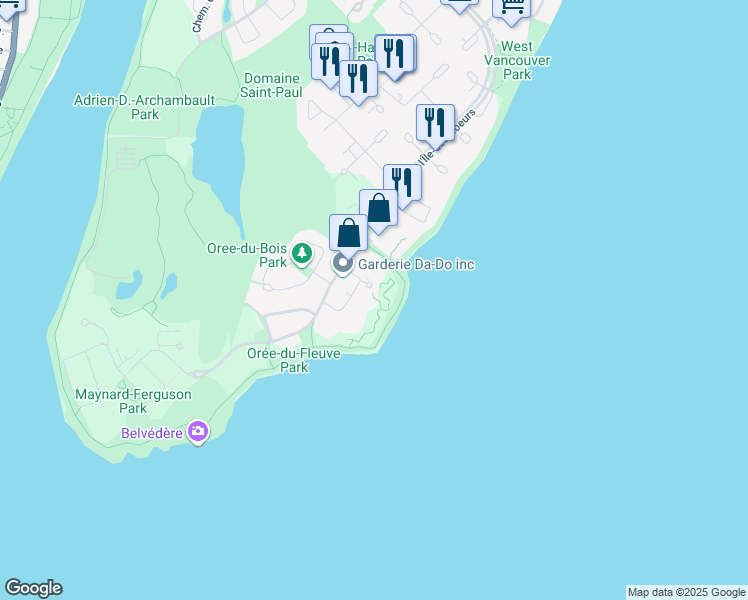 map of restaurants, bars, coffee shops, grocery stores, and more near 200 Avenue des Sommets in Montréal