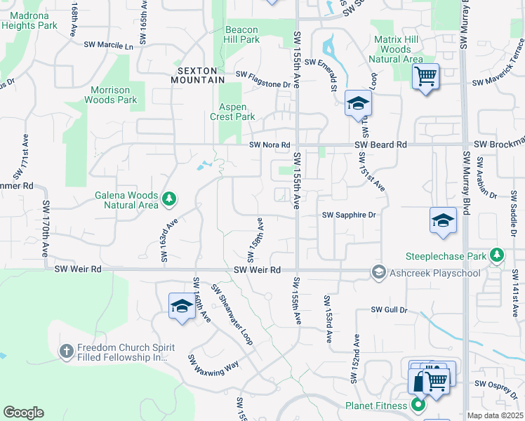 map of restaurants, bars, coffee shops, grocery stores, and more near 15745 Southwest Breccia Drive in Beaverton