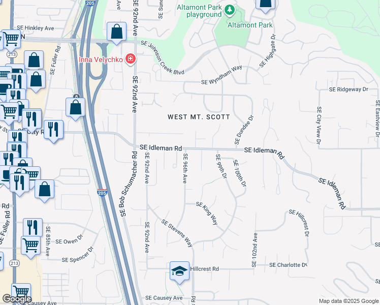map of restaurants, bars, coffee shops, grocery stores, and more near 9670 Southeast Idleman Road in Happy Valley
