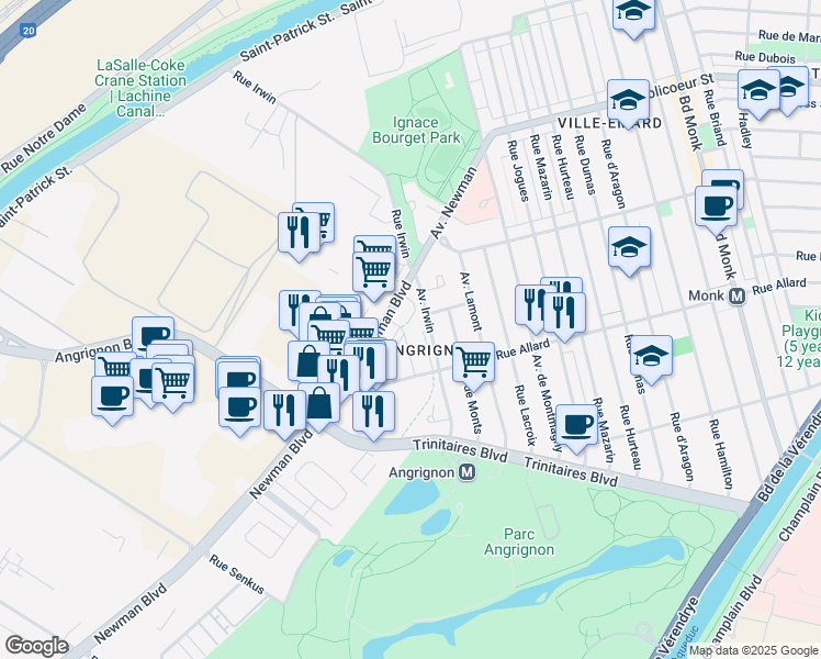map of restaurants, bars, coffee shops, grocery stores, and more near 1801 Rue Viola Desmond in Montréal