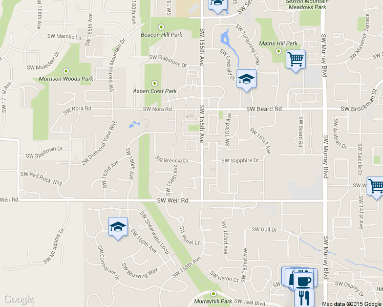 map of restaurants, bars, coffee shops, grocery stores, and more near 15515 Southwest Breccia Drive in Beaverton