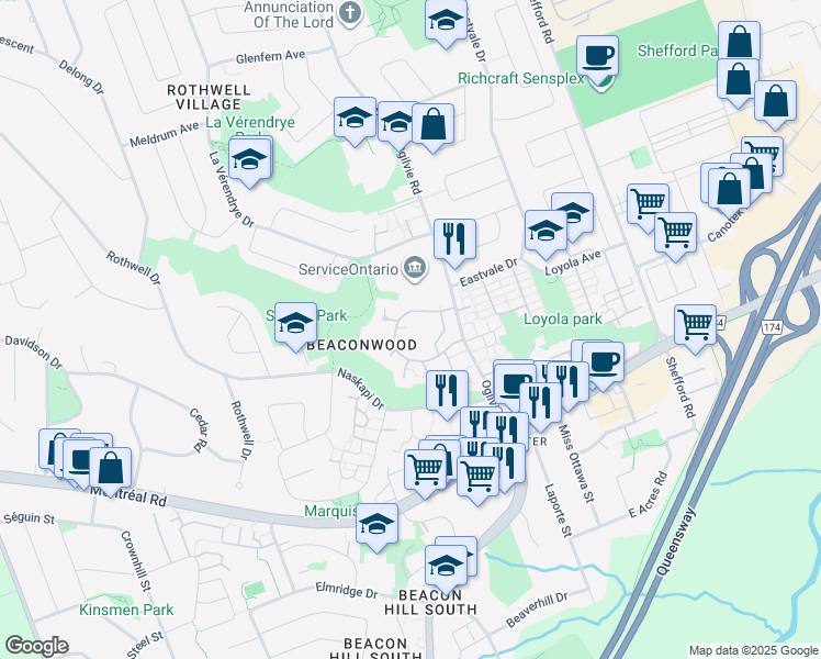 map of restaurants, bars, coffee shops, grocery stores, and more near in Ottawa