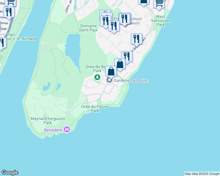 map of restaurants, bars, coffee shops, grocery stores, and more near 4 Place du Jardin-des-Vosges in Montreal