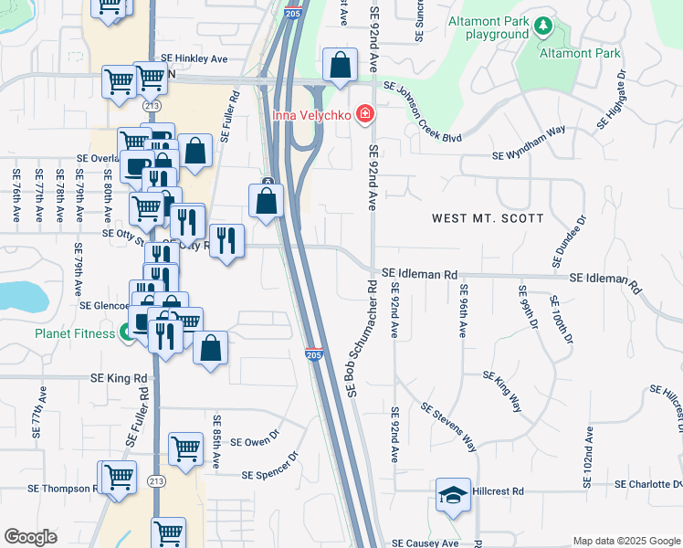 map of restaurants, bars, coffee shops, grocery stores, and more near 10012 Southeast Old Town Court in Happy Valley