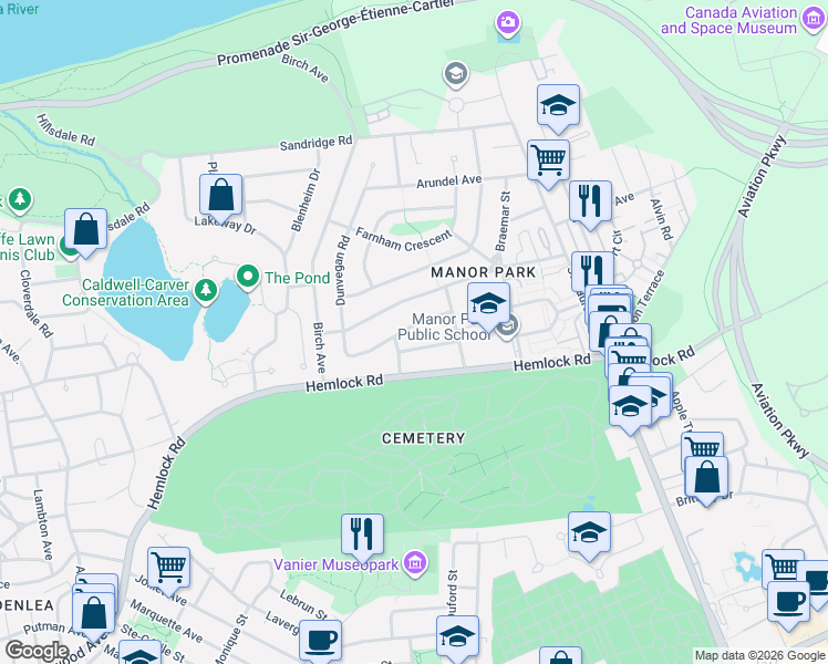 map of restaurants, bars, coffee shops, grocery stores, and more near 770 Lonsdale Road in Ottawa