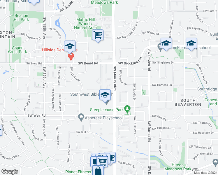 map of restaurants, bars, coffee shops, grocery stores, and more near 9580 Southwest 146th Terrace in Beaverton