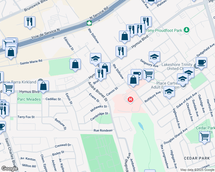 map of restaurants, bars, coffee shops, grocery stores, and more near 10 Rue Nobel in Kirkland