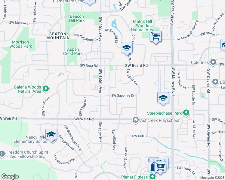 map of restaurants, bars, coffee shops, grocery stores, and more near 15300 Southwest Pumice Lane in Beaverton