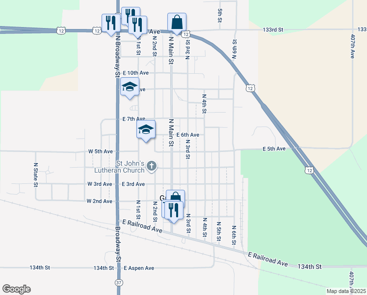 map of restaurants, bars, coffee shops, grocery stores, and more near 508 North 3rd Street in Groton
