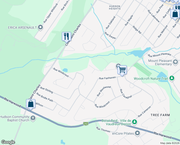 map of restaurants, bars, coffee shops, grocery stores, and more near 12 Rue Mcmartin in Hudson