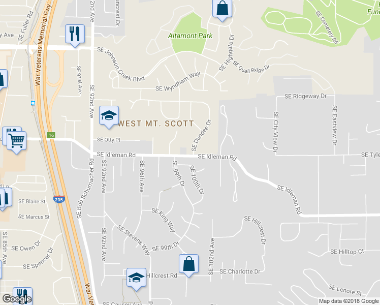 map of restaurants, bars, coffee shops, grocery stores, and more near 9989 Southeast Dundee Drive in Happy Valley
