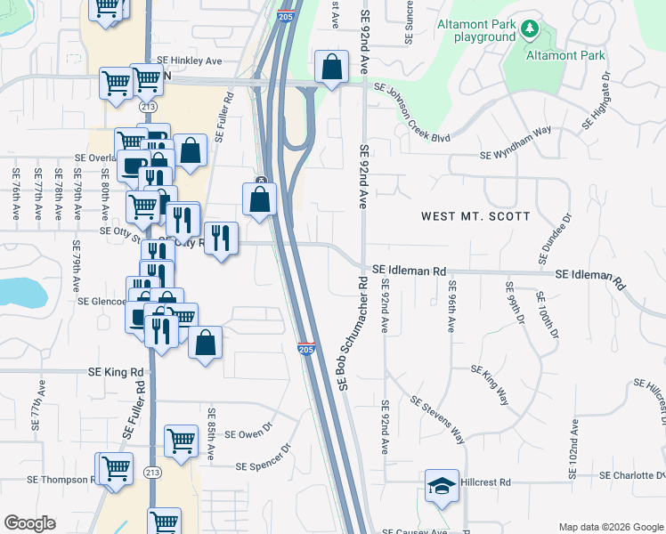 map of restaurants, bars, coffee shops, grocery stores, and more near 10125 Southeast Bob Schumacher Road in Happy Valley