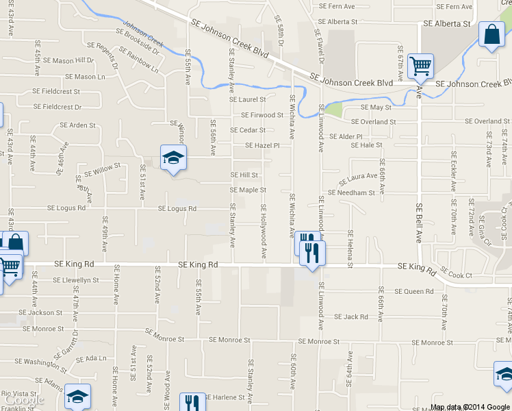 map of restaurants, bars, coffee shops, grocery stores, and more near 10012 Southeast Hollywood Avenue in Milwaukie