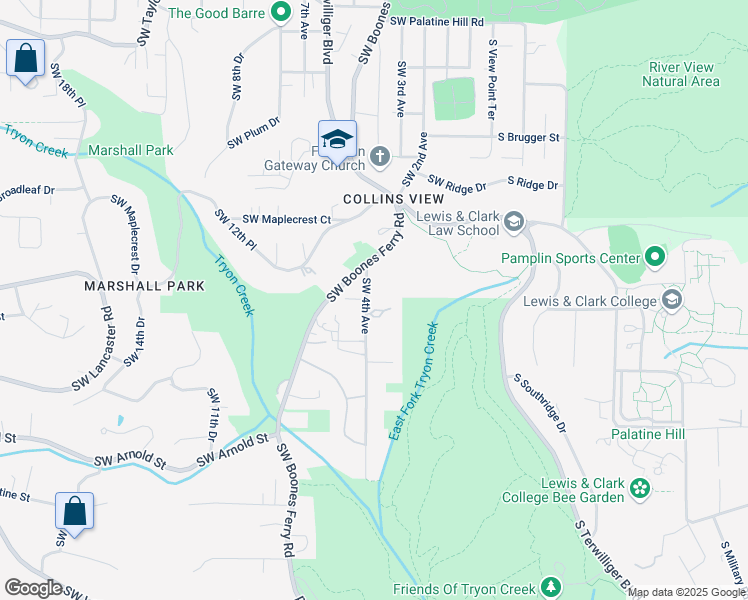 map of restaurants, bars, coffee shops, grocery stores, and more near 10405 Southwest 4th Avenue in Portland