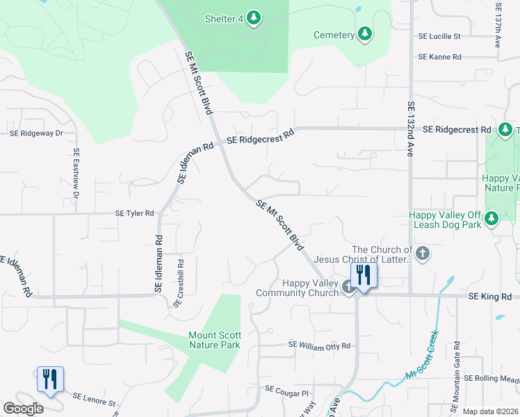 map of restaurants, bars, coffee shops, grocery stores, and more near 12329 Southeast Mount Scott Boulevard in Happy Valley