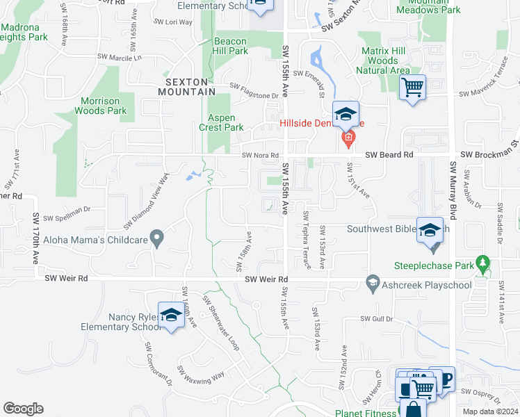 map of restaurants, bars, coffee shops, grocery stores, and more near 15575 Southwest Stone Ridge Circle in Beaverton