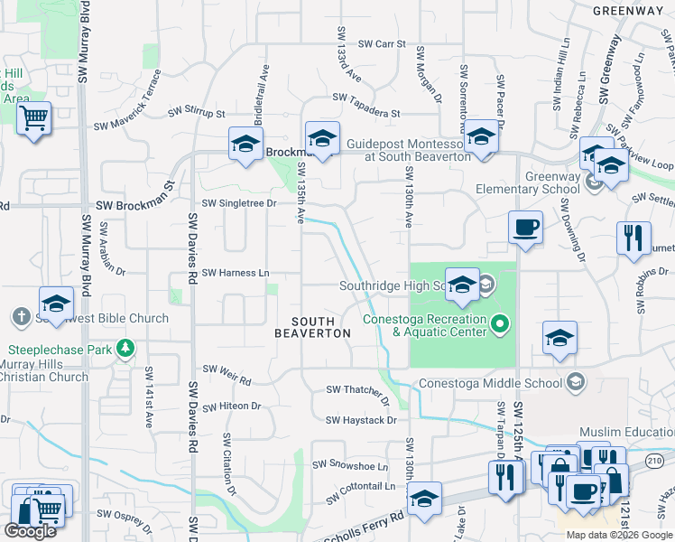 map of restaurants, bars, coffee shops, grocery stores, and more near 9685 Southwest Hialeah Drive in Beaverton