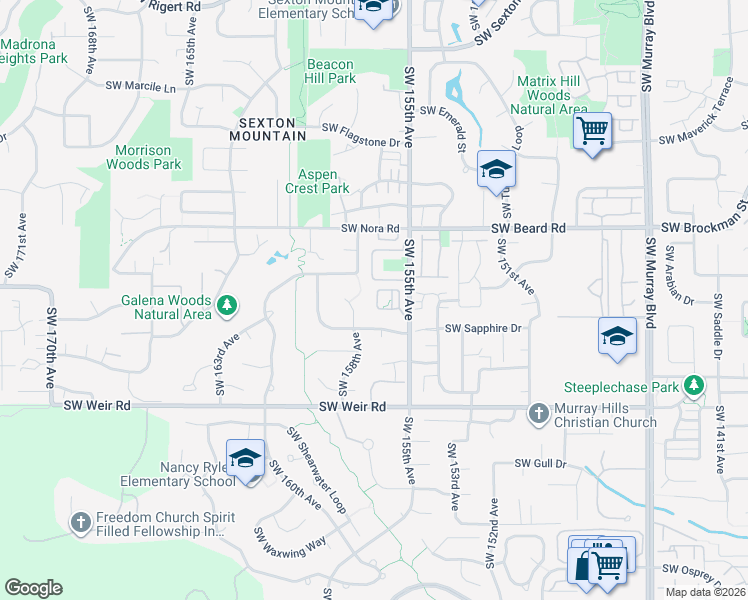 map of restaurants, bars, coffee shops, grocery stores, and more near 15571 Southwest Stone Ridge Circle in Beaverton