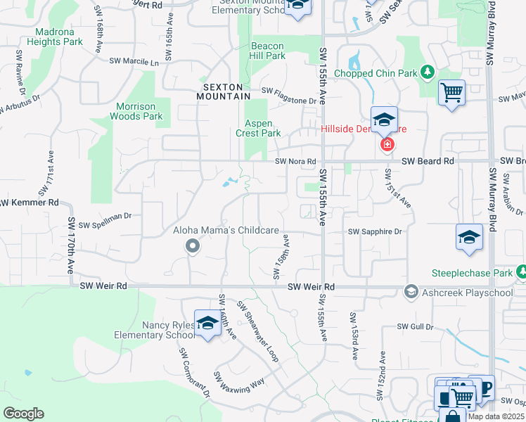 map of restaurants, bars, coffee shops, grocery stores, and more near 15947 Southwest Breccia Drive in Beaverton
