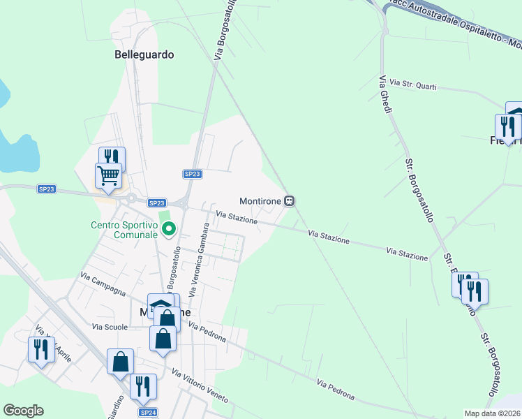 map of restaurants, bars, coffee shops, grocery stores, and more near 28 Via Albertano da Brescia in Provincia di Brescia