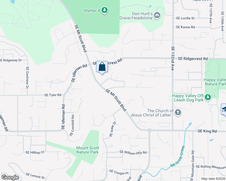 map of restaurants, bars, coffee shops, grocery stores, and more near 12300 Southeast Mount Scott Boulevard in Happy Valley