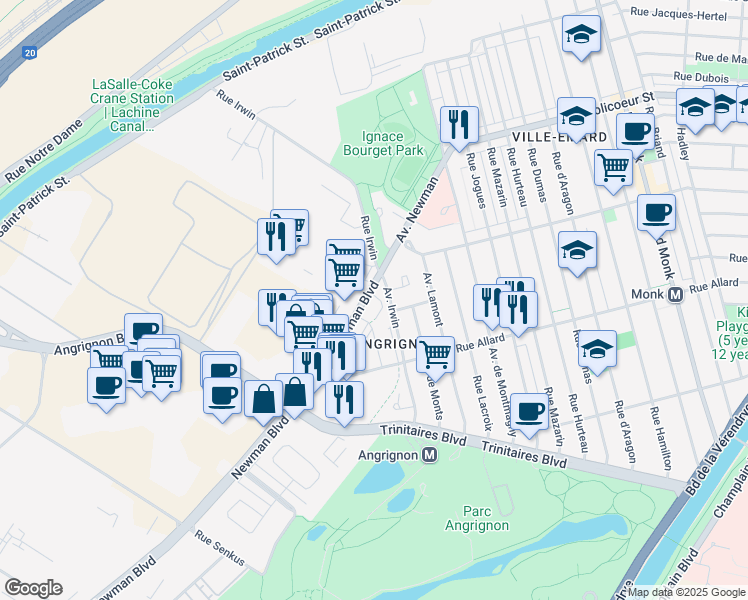 map of restaurants, bars, coffee shops, grocery stores, and more near in Lasalle