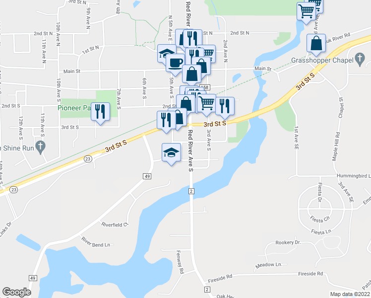 map of restaurants, bars, coffee shops, grocery stores, and more near 411 4th Street South in Cold Spring