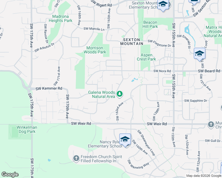 map of restaurants, bars, coffee shops, grocery stores, and more near 9471 Southwest 164th Avenue in Beaverton