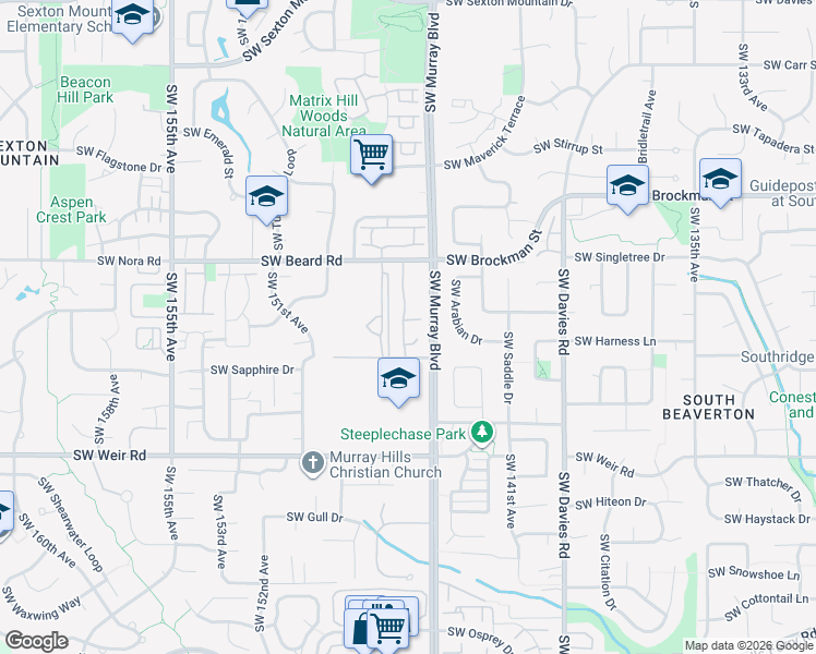 map of restaurants, bars, coffee shops, grocery stores, and more near 9455 Southwest 146th Terrace in Beaverton