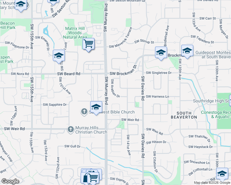 map of restaurants, bars, coffee shops, grocery stores, and more near 14470 Southwest Arabian Drive in Beaverton