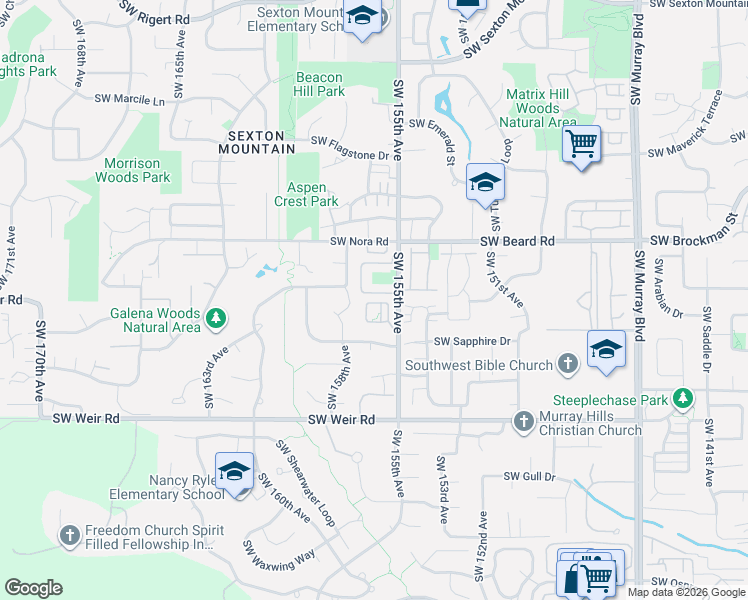 map of restaurants, bars, coffee shops, grocery stores, and more near 15545 Southwest Stone Ridge Circle in Beaverton