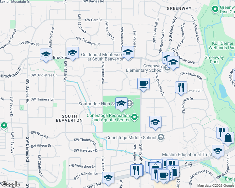 map of restaurants, bars, coffee shops, grocery stores, and more near 12850 Southwest Scout Drive in Beaverton