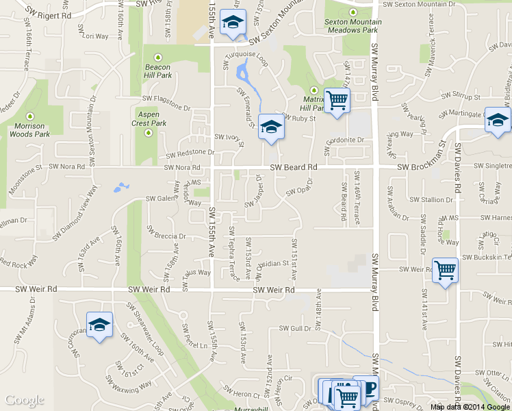map of restaurants, bars, coffee shops, grocery stores, and more near 9495 Southwest Lodestone Drive in Beaverton