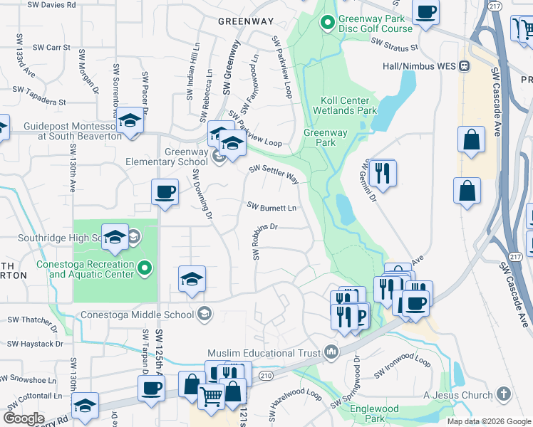 map of restaurants, bars, coffee shops, grocery stores, and more near 11880 Southwest Burnett Lane in Beaverton