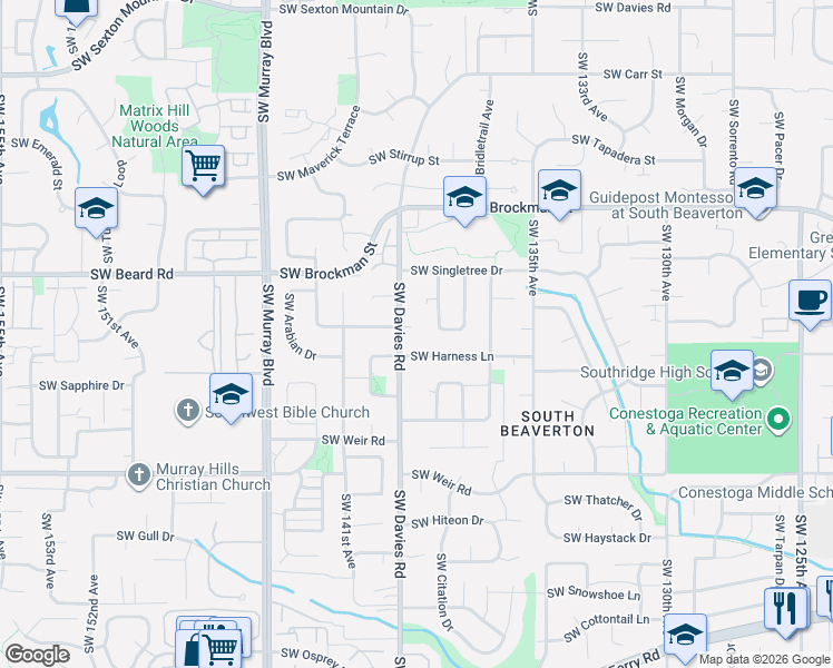 map of restaurants, bars, coffee shops, grocery stores, and more near 9480 Southwest Stallion Court in Beaverton