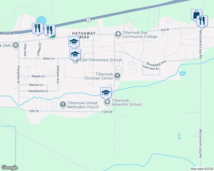 map of restaurants, bars, coffee shops, grocery stores, and more near 702 Marolf Loop Road in Tillamook