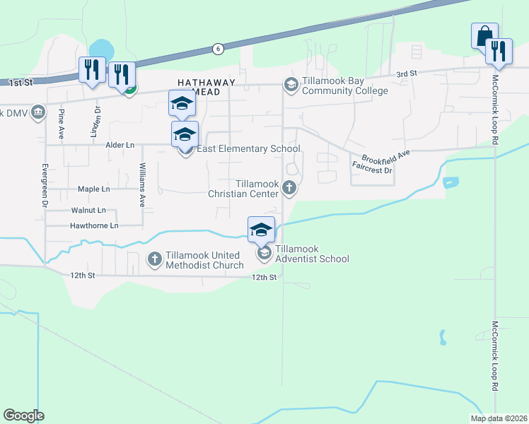 map of restaurants, bars, coffee shops, grocery stores, and more near 702 Marolf Loop Rd in Tillamook