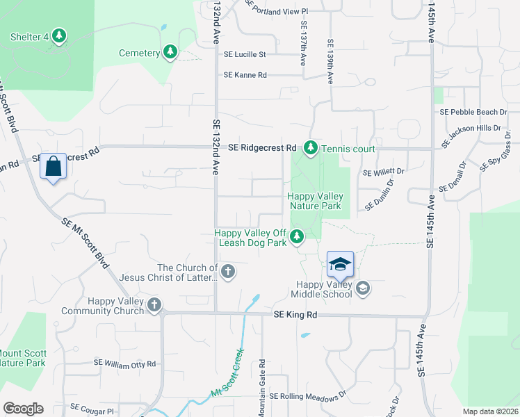 map of restaurants, bars, coffee shops, grocery stores, and more near 9887 Southeast 134th Avenue in Happy Valley