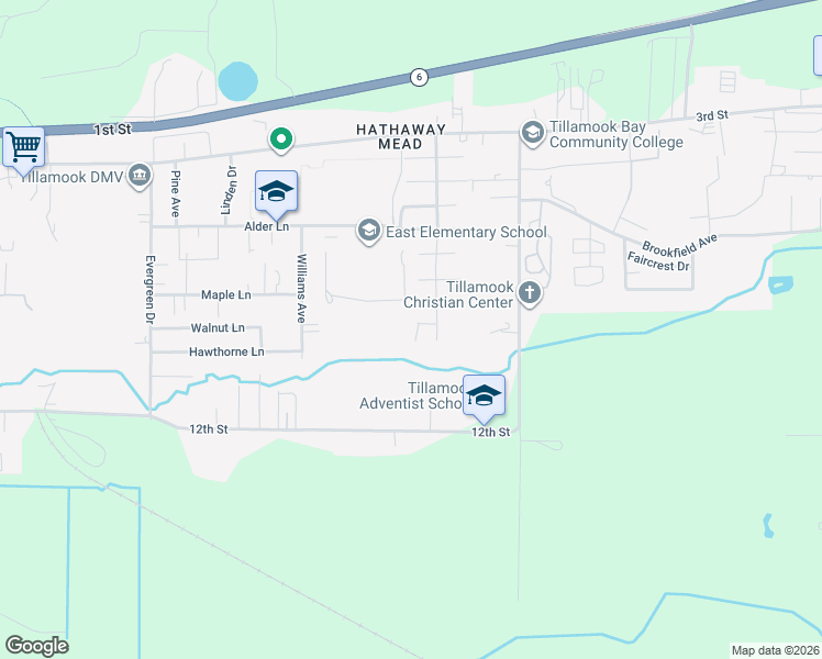 map of restaurants, bars, coffee shops, grocery stores, and more near 1110 Meadow Avenue in Tillamook