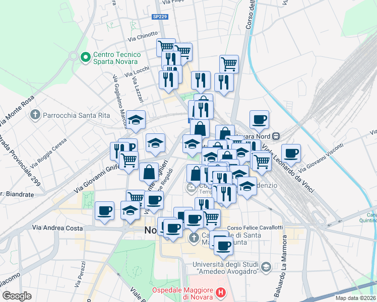 map of restaurants, bars, coffee shops, grocery stores, and more near 2 Via Agostino Lazzaro Cotta in Novara