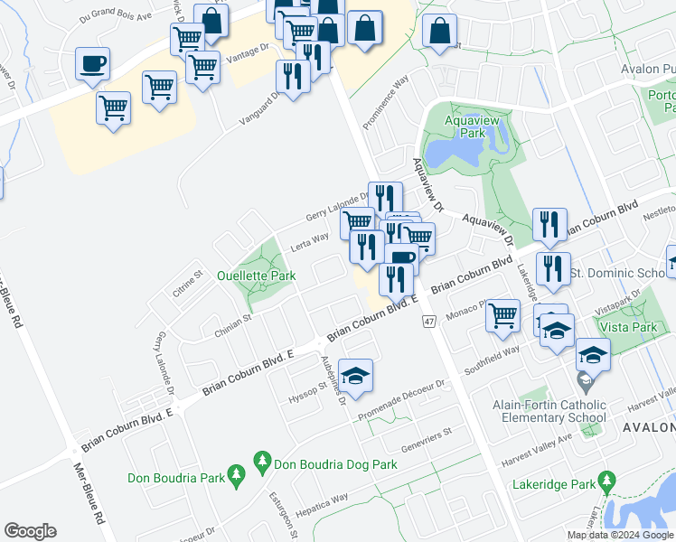 map of restaurants, bars, coffee shops, grocery stores, and more near 123 Montargis Circle in Ottawa