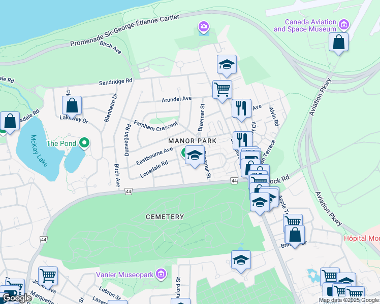 map of restaurants, bars, coffee shops, grocery stores, and more near  in Ottawa