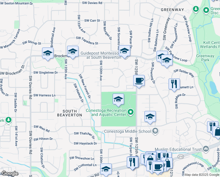 map of restaurants, bars, coffee shops, grocery stores, and more near 12940 Southwest Scout Drive in Beaverton