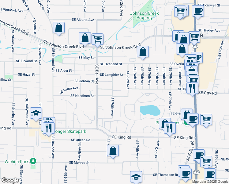 map of restaurants, bars, coffee shops, grocery stores, and more near 9820 Southeast Eckler Avenue in Milwaukie