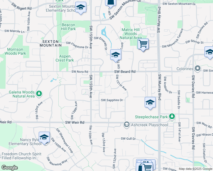 map of restaurants, bars, coffee shops, grocery stores, and more near 9480 Southwest 153rd Avenue in Beaverton