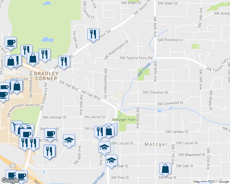 map of restaurants, bars, coffee shops, grocery stores, and more near 8521 Southwest Lizzie Court in Portland
