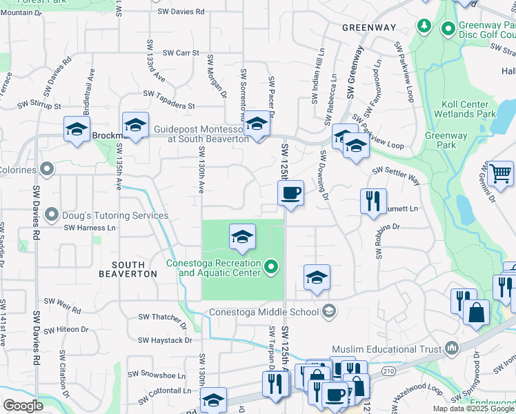 map of restaurants, bars, coffee shops, grocery stores, and more near 9425 Southwest 125th Avenue in Beaverton