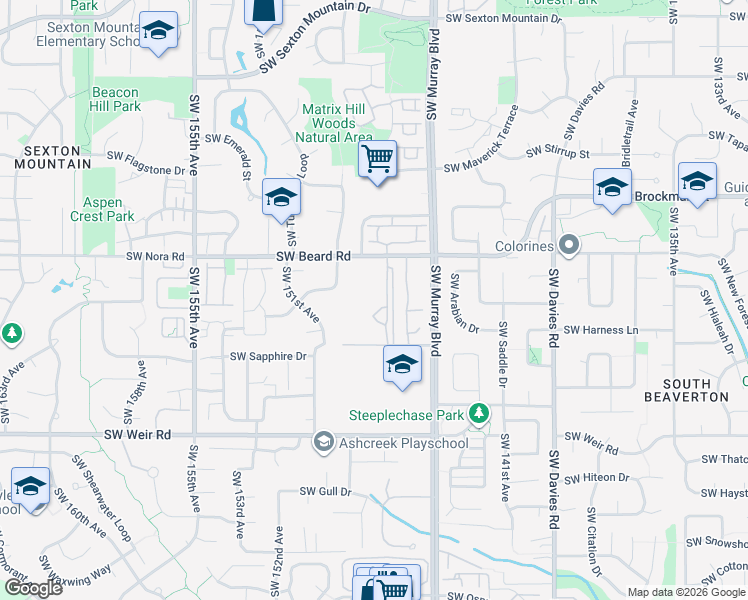 map of restaurants, bars, coffee shops, grocery stores, and more near 14700 Southwest Beard Road in Beaverton