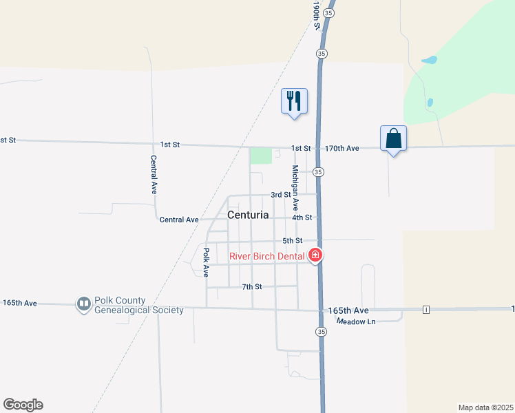 map of restaurants, bars, coffee shops, grocery stores, and more near 309 Superior Avenue in Centuria