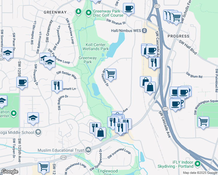 map of restaurants, bars, coffee shops, grocery stores, and more near 9477 Southwest Gemini Drive in Beaverton